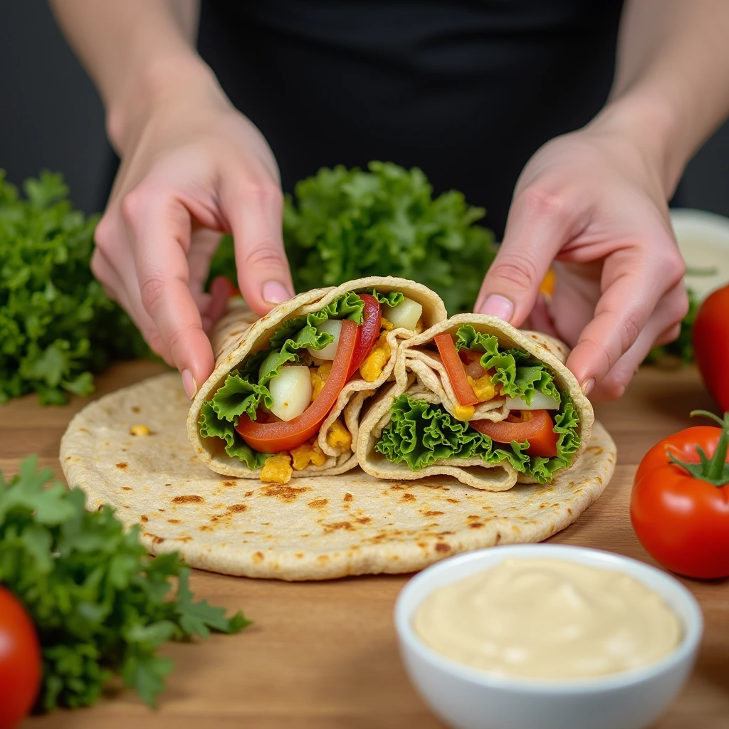 Making the Veggie and Hummus Wrap