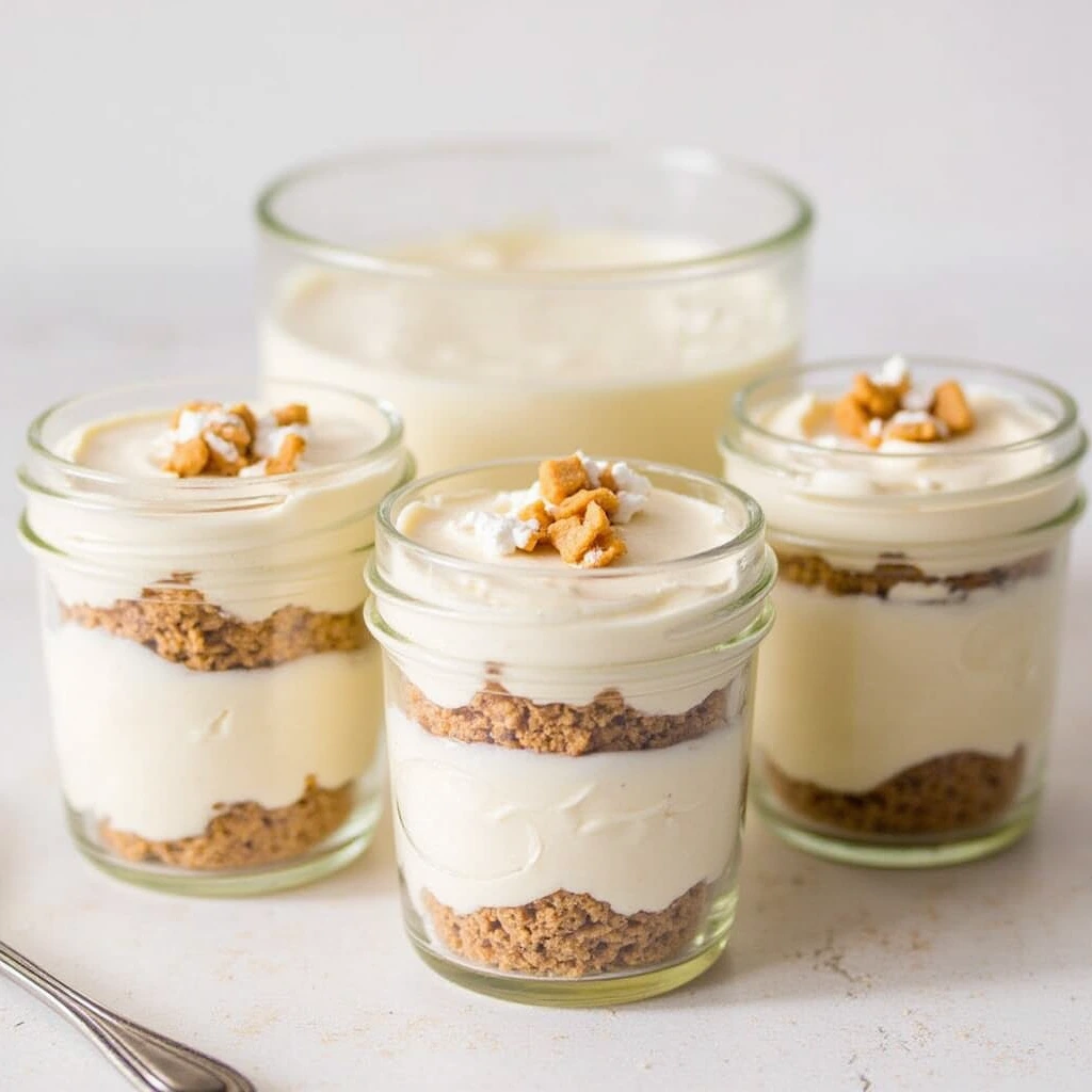 Delicious No-Bake Cheesecake Jars with graham cracker crust, creamy filling, and fresh fruit topping