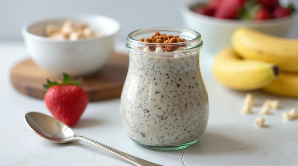 Step-by-step guide to making homemade chia pudding with chia seeds, milk, sweetener, and vanilla extract.